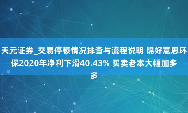 天元证券_交易停顿情况排查与流程说明 锦好意思环保2020年净利下滑40.43% 买卖老本大幅加多