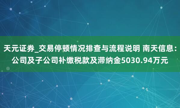 天元证券_交易停顿情况排查与流程说明 南天信息：公司及子公司补缴税款及滞纳金5030.94万元