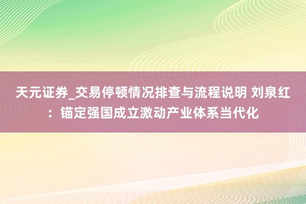 天元证券_交易停顿情况排查与流程说明 刘泉红：锚定强国成立激动产业体系当代化