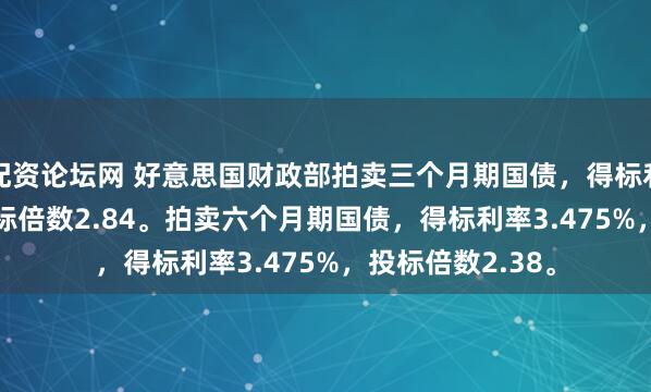 配资论坛网 好意思国财政部拍卖三个月期国债，得标利率3.540%，投标倍数2.84。拍卖六个月期国债，得标利率3.475%，投标倍数2.38。