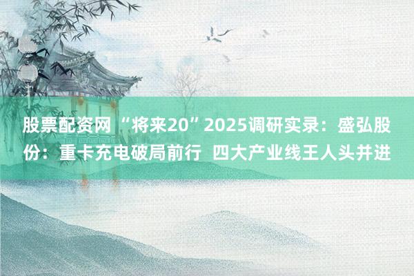 股票配资网 “将来20”2025调研实录：盛弘股份：重卡充电破局前行  四大产业线王人头并进