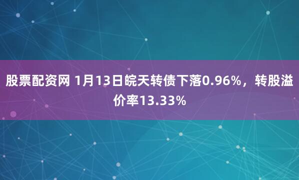 股票配资网 1月13日皖天转债下落0.96%，转股溢价率13.33%