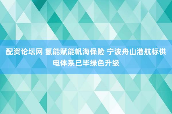 配资论坛网 氢能赋能帆海保险 宁波舟山港航标供电体系已毕绿色升级